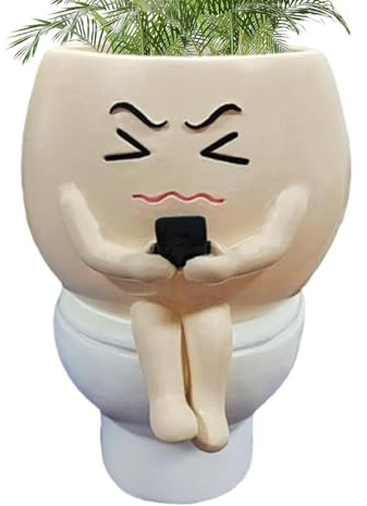 ccuzs Toilet Planter, Funny Resin Pot, Small Decorative Flower Pot for Indoor Plants, Unique Novelty Statue Planter for Desk, Shelf and Garden, 5.91x5.12x6.3 inches