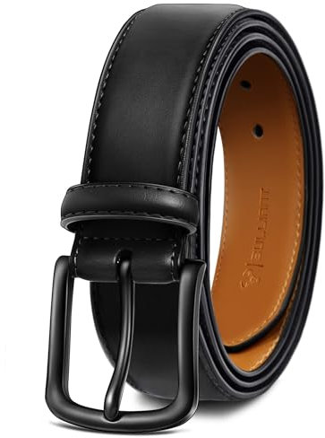 BULLIANT Gürtel Herren, Ledergürtel Herren-gürtel für Jeans,35mm Breit Gürtel,Größe Fest(Schwarz,110cm/34-36 taille verstellbar)
