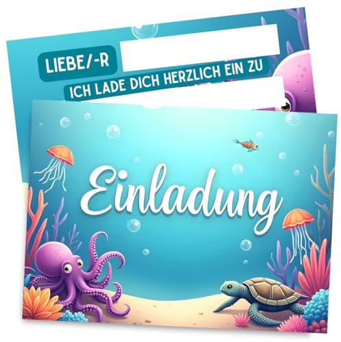 ZETTMANN® 10 Einladungskarten Kindergeburtstag Unterwasserwelt für Jungs und Mädchen | Geburtstagseinladungen für Kinder I Meerestiere | Premium Qualität I sehr gut beschreibbar (Meerestiere Wasser)