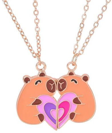 FloralGrace 2 Stück Capybara Freundschaftskette, Capibara Freundschaftsketten für 2 mädchen, Beste Freundinnen Halskette BFF Herz Hände Passende Ketten, Capybara Anhänger(Stile 3)