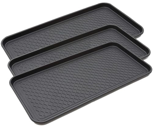 Shoe Drip Tray, Shoe Mat Tray, Shoe Rack, Shoe Drip Tray, 76 x 38 x 3 cm with Raised Edge, Large Shoe Drip Tray, Black for Shoes, Rain, Autumn, Winter, Pack of 3