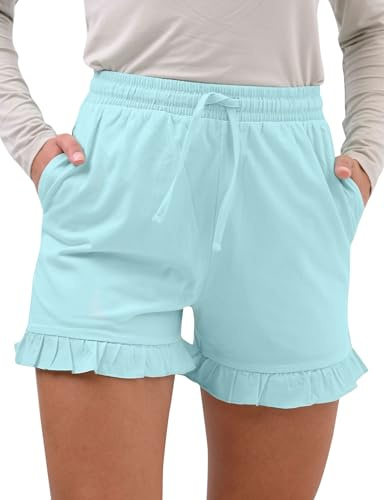 Enorsia Womens Cotton Summer Shorts with Frill Hem – Loose fit Casual Beach Shorts with Elastic Waist & Drawstring Lightweight Breathable Holiday Loungewear