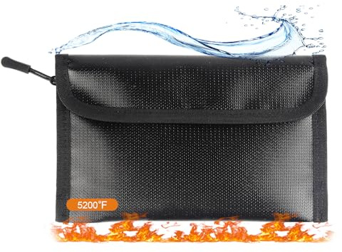 YiJiuBa 2 Stück Feuerfeste Taschen(20.3x12.7cm,5200℉), 3-lagige Feuerfeste Dokumententasche, Feuerfeste Aufbewahrungstasche mit Reißverschluss Signal Blocker Tasche für Geld, Reisepass, Bankkarten