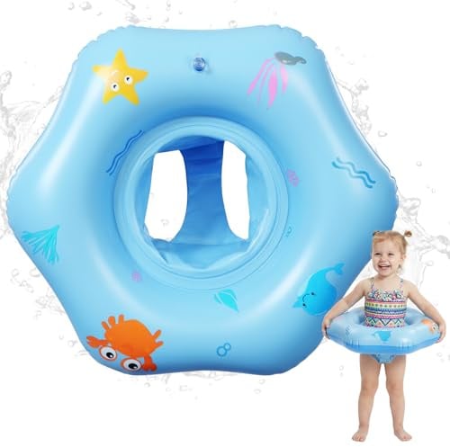 Flotador Bebe con Asiento de Seguridad Ninonly Patrones Lindos Inflable Flotador para Bebé con Parches de Reparación para Niños de 18 a 36 Meses Juguetes Acuáticos para Piscina,Playa y Bañera Azul