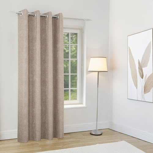 Enhanced Living Knightsbridge Sand Chenille Eyelet Curtain 66 x 84 inch | 66 x 84 inch (168x214cm) 100% Blackout Door Curtains, Thermal Noise Reducing, for Hallways, Patio Doors