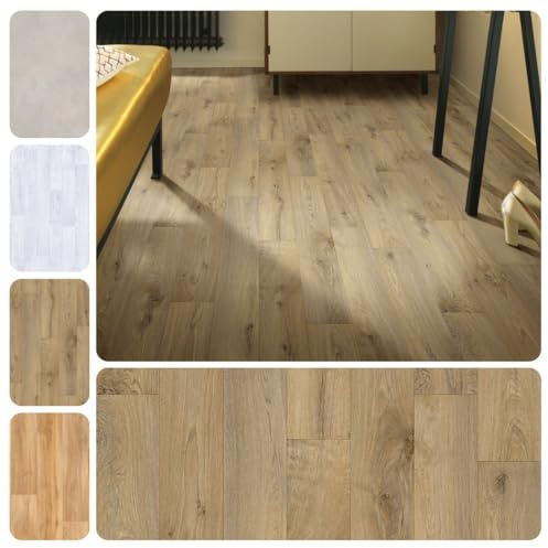 PVC Vinyl Bodenbelag Vinylboden Meterware Holzoptik | 4m breit, Diele Eiche dunkel rustikal, 400x400cm