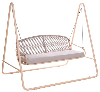 Hollywoodschaukel Stahl Rahmen beige geflochten Gartenschaukel Norcia