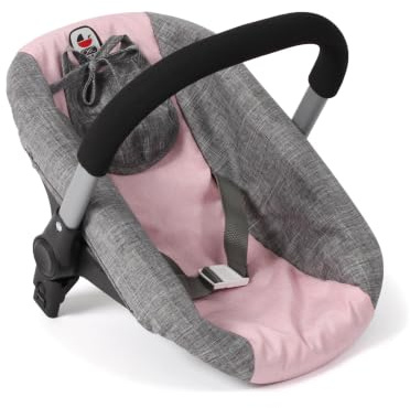 Bayer Chic 2000 Puppenautositz Babyschale – Puppen-Autositz Grau Rosa | Puppen-Babyschale für Kinder von 3 bis 8 Jahren. Inklusive Schiebe-Adapter für Puppenwagen, Lätzchen und festem Anschnallgurt