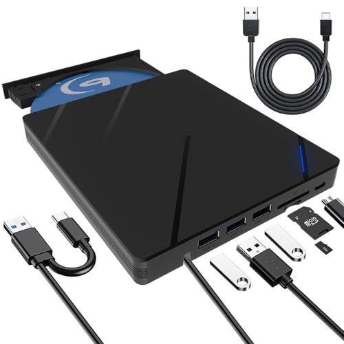 Lefunpets External Blu-ray Drive, 7 in 1 BD External Blu Ray Drive USB 3.0 & Type-C BD/CD/DVD +/-Rw Reader Player 3D Blu Ray Burner, Slim Optical Bluray Drive for Laptop Mac OS Windows XP/7/8/10