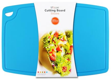 Liflicon Extra Large Thick Silicone Cutting Boards for Kitchen 14.6'' x 10.43'' Flexible Cutting Chopping Boards/Mats Non-slip Deep Drip Juice Groove, Dishwasher Safe-Blue