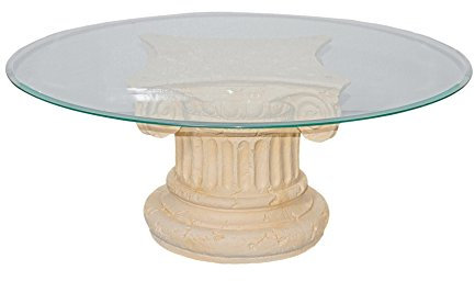 Antikes Wohndesign Runder Couchtisch Wohnzimmertisch Glastisch Säulentisch Steintisch Marmor Braun