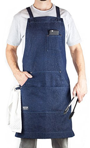 Hudson Durable Goods Berufsgrad-Chef-Schürze für Küche Blauer Jeansstoff M Bis Xl