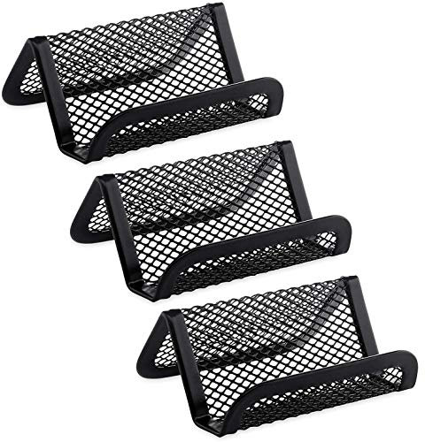 Hamosky 3 PCS Porte-Cartes de Visite, Présentoirs de Carte de Visite et Support Téléphone en Métal Mesh pour le Bureau, Noir