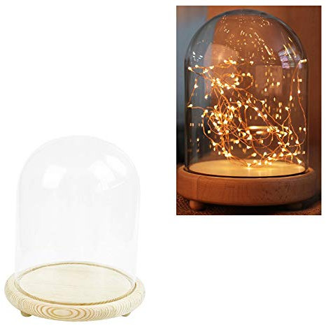 Warmiehomy Glass Cloche Bell Jar Dome with Wood Base Glass Domes for Display Suitable for forever flower doll and toys(Diameter 9cm, Height 15cm)
