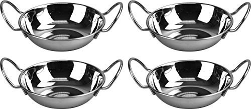 4X Round Stainless Steel Balti Serving Dish with Handles 15cm