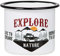 MUGSY Emaille Tasse, Explore to Live Outdoor-Motiv, 330ml, bruchfest & leicht, Camping Becher