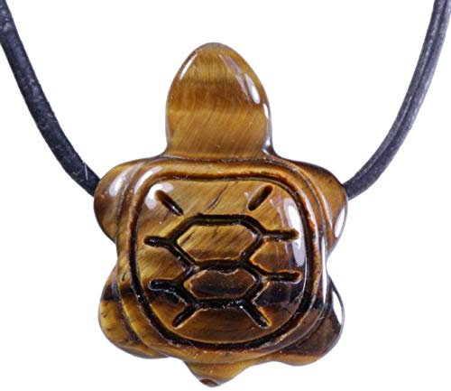 Lebensquelle Plus Schildkrötenanhänger | Edelstein Tieranhänger Schildkröte | Gebohrter Anhänger mit Baumwollband (Tigerauge)