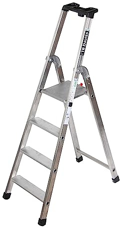 TB Davies 1202-024 Heavy-Duty Platform Step Ladder, 4 Tread, Platform Height 0.8m, Aluminium, 150kg Work Load, EN131 Professional