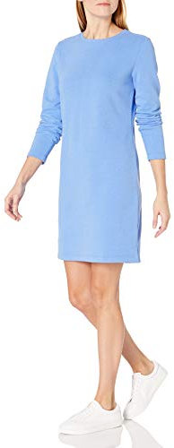 Amazon Essentials Abito Girocollo in Pile a Maniche Lunghe sopra Il Ginocchio Donna, Blu Puntinato, M