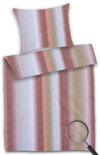 Moon-Luxury Damast Bettwäsche Rainbow Streifen 135x200 / 80x80 100% Baumwolle YKK Reißverschluss Terra
