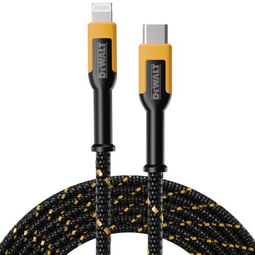 DEWALT Lightning to USB C Cable — Reinforced Braided Cable for Lightning — Charger Cord Compatible with iPhone — Apple Compatible Charging Cable… (USB C to Lightning, 4 FT)