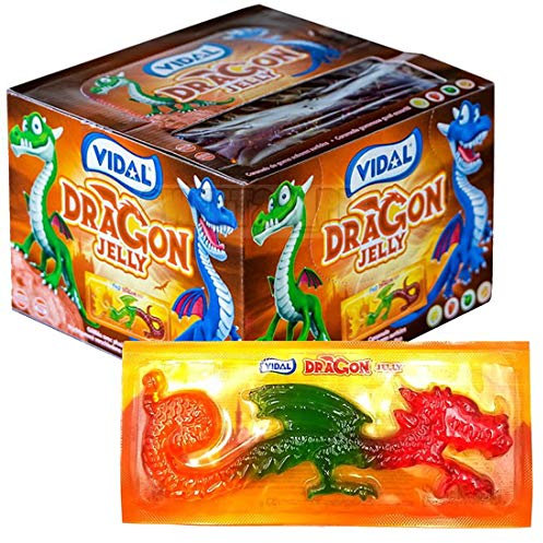 Vidal Dragon Jelly. Caramelle Gommose Gusti Assortiti: Limone, Fragola, Mela Verde e Arancia. Senza Glutine. Ideale per Feste di Compleanno e Caramellate. Box con 22 Draghi gommosi