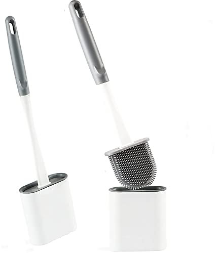 TBSDQLTEV Silicone Toilet Brush with Wall Mounted Quick Drying Holder for Bathroom Deep Cleaning with Bendable Brush Head Washroom Brush