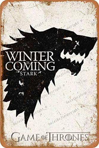 Game of Thrones Winter is Coming Stark Zinn Zeichen Metall Poster Retro Garage Hausgarten Wand Geburtstagsfeier Bar Cafe Küche Vintage Wanddekor Kunst 8 × 12 Zoll