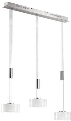 Fischer & Honsel Pendelleuchte Lavin, 3x LED 9 Watt, Nickelfarben, Höhenverstellbar, Stufenlos Dimmbar, 60449, 100x20x160cm (LxBxH), 2900 Lumen, 2700 Kelvin, Glas: Opal