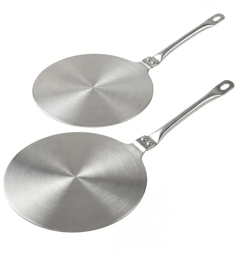 Geiserailie 2 Stück Wärmeverteiler-Platte, 24,6 cm und 19,9 cm, Edelstahl, Induktions-Adapter, Simmerplatte für Elektro-Gasherd, Glas, Herd, Konverter, Induktionskochfeld, Pfannen, Kaffee, Milch,