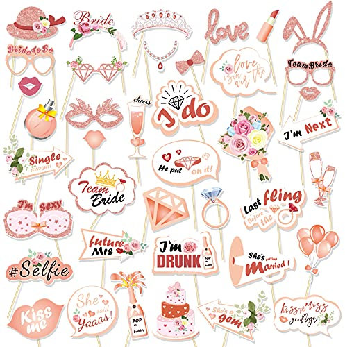 HOWAF 40 Stück JGA Accessoires Frauen JGA Foto Requisiten JGA Photo Booth Team Bride Photo Booth Hochzeit fotobox Accessoires Junggesellinnenabschied Frauen deko Accessoires