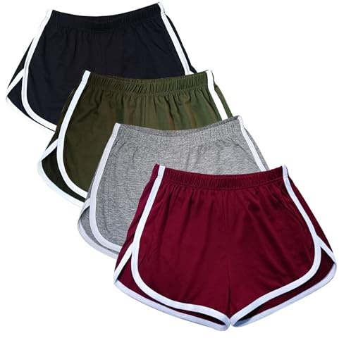 Cameway 4 Pack Women's Cotton Yoga Dance Short Pants Sport Shorts Summer Athletic Cycling Hiking Sports Shorts L Black