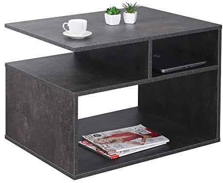 RICOO Mesa de Centro Salon 69 x 50 x 50 cm WM095-BG Mesa Sofa Auxiliar Gris Cemento
