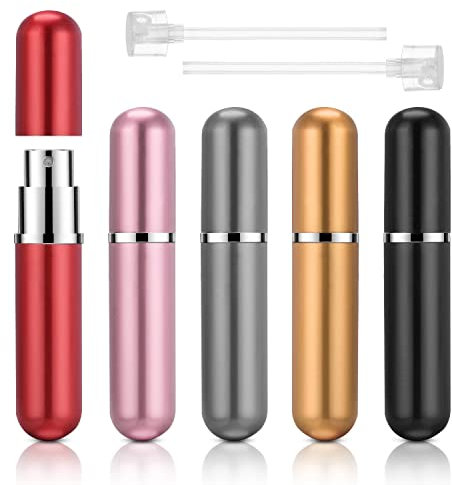 ACWOO Botella de Perfume Recargable, 5pcs Mini Spray de Perfume Portátil, 5ml Perfume Atomizador con 2 Piezas Embudos y Pipetas, Botella Vacío Pulverizador para Viajes, Vacaciones, Cita de Fiesta