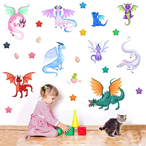 MEFOSS Kreative Fee Drachen Wandaufkleber Cartoon Große Flügel Drachen Eier Wandaufkleber Einfach abzuziehen und aufzukleben Wandaufkleber Kunstpapier für Spielzimmer Kinderzimmer Klassenzimmer