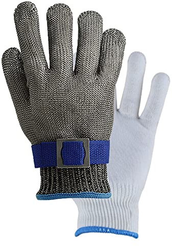 Schnittfeste Handschuhe 316 Stahldrahtschneideständige Handschuhe, Kettenmailhandschuhe, Lebensmittelgrad Sicherheitshinweise Sicherheitsarbeiten Handschuhe, Mit Baumwollhandschuhen (Size : 5PCS/XS)