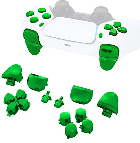 eXtremeRate Boutons Remplacement pour ps5 Manette BDM-010/020, Kit de Boutons D-Pad R1 R2 L1 L2 Triggers Share Options avec Outils pour ps5 Manette, Chromé Vert