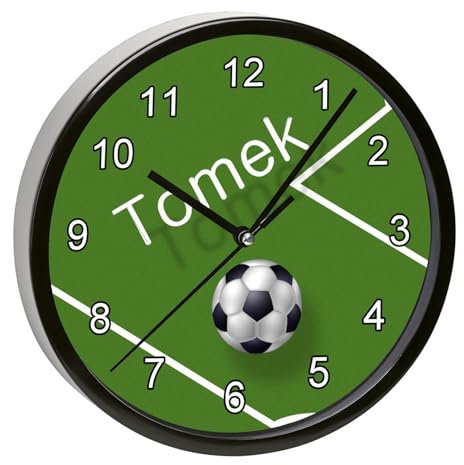 CreaDesign, Wanduhr Kinder personalisiert mit Name, Motiv Fußball, Rahmen Wanduhr schwarz, Ø 19,5 cm