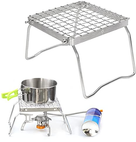 Uadme Parrilla Acero Inoxidable, Parrilla Plegable, 16×16cm, Parrilla Camping, Mini Parrillas de Fogata Portátil, con Bolsa de Transporte para Barbacoa, Senderismo, Picnic, Pesca