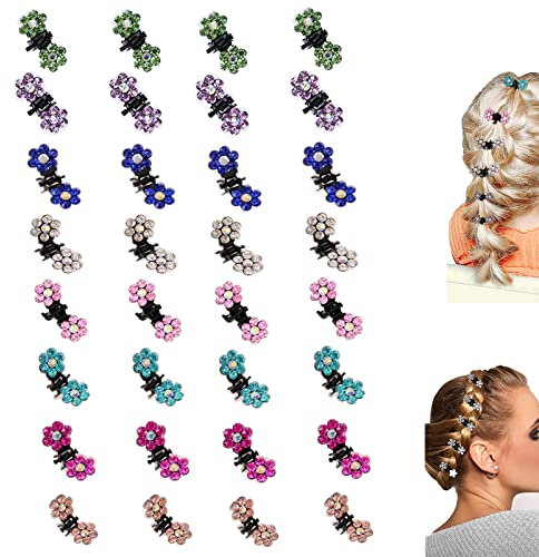 Brateuanoii 32 Pezzi Mini Fermaglio Capelli Strass, Mini Fermaglio Capelli Forma Prugna, Strass Perni di Capelli, per Ragazze Accessori per Capelli da Donna Copricapo da Festa di Nozze 8 Colori