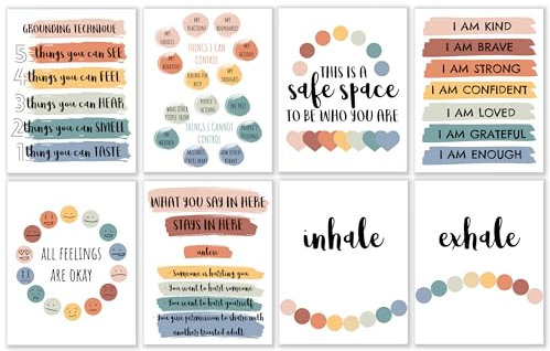 8 Stück PsychologiePoster Therapie Büro Dekor Schule Beratung oder Psychologen Wandkunst Therapie Drucke positive Zitate Achtsamkeit geistige Gesundheit Bundle für Klassenzimmer oder Zuhause