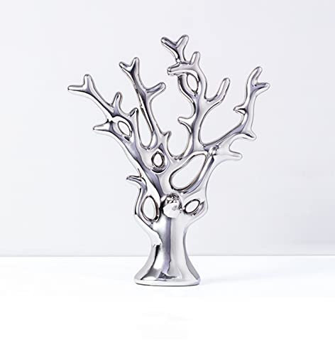 DECRZPB Artigianale in ceramica argento albero della vita scultura artificiale ornamento arti desktop decor hotel casa ufficio regalo di nozze