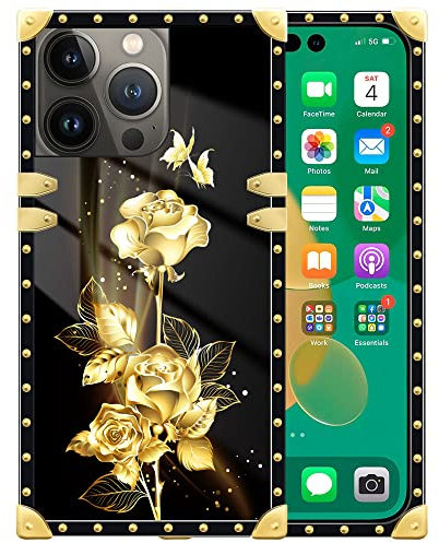 DAIZAG Case Compatible with 14 Plus Case,Glitter Gold Rose Gold Butterfly Pattern Design Case for iPhone 14 Plus Cases for Men Women, TPU Metal Plating Corner Shockproof Protection Bumper Cover Case
