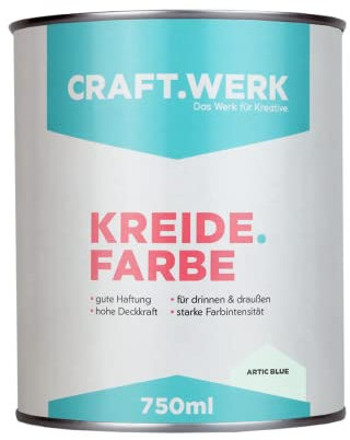 CRAFT.WERK Kreidefarbe für Möbel (750ml, arctic blue) ultramatte Chalk Paint Farbe für Holz - Möbelfarbe einfach zu verarbeiten - Möbellack auf Wasserbasis - Made in Germany