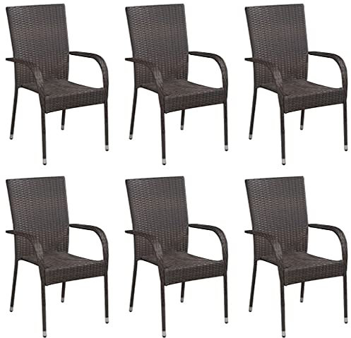 vidaXL Stapelbare Gartenstühle 6 Stk. Poly Rattan Braun
