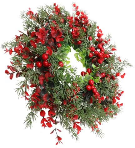PRETYZOOM Christmas Künstliche Weihnachtskränze Rote Beeren Türkranz Beerenkranz Tannekranz Wandkranz Dekokranz Türschild für Haustür Kamin Wand Fenster Weihnachten Dekoration Weihnachtsbaumschmuck