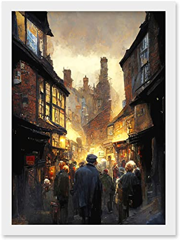 Doppelganger33 LTD The Shambles York Medieval City Street Oil Painting Artwork Framed Wall Art Print A4