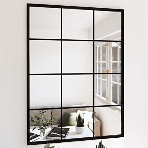Tidyard Wandspiegel Spiegel Garderobenspiegel Flurspiegel Frisierspiegel Hängespiegel Dekospiegel Ganzkörperspiegel Schwarz 80x60 cm Metall