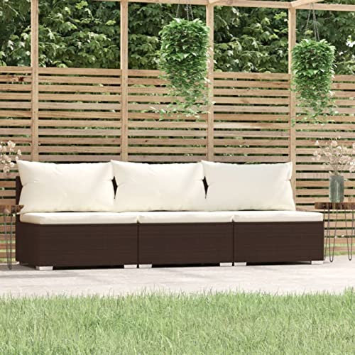 Tidyard 3-Sitzer-Sofa mit Kissen Gartensofa Garten-Sofabett Gartenmöbel Gartenliege Loungebett Outdoor Tagesbett Gartenlounge Sofa Garten Schlafsofa Sofa Braun Poly Rattan