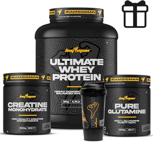 Pack BigMan | Ultimate Wehy Proteína 2kg (Chocolate Blanco) + Creatina 300 Gr + Glutamina 300Gr + Shaker PRO | Fuerza, Resistencia | Masa Muscular | Tonificación Muscular | Recuperación Muscular